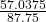 \frac{57.0375}{87.75}