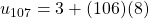 u_{107}=3+(106)(8)