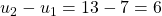 u_{2}-u_{1}=13-7=6