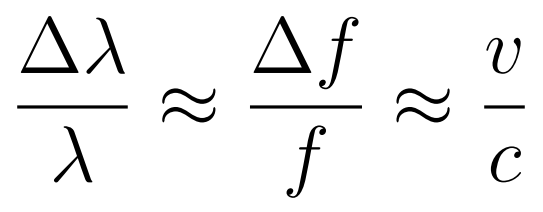 Doppler effect for light formula/equation IB